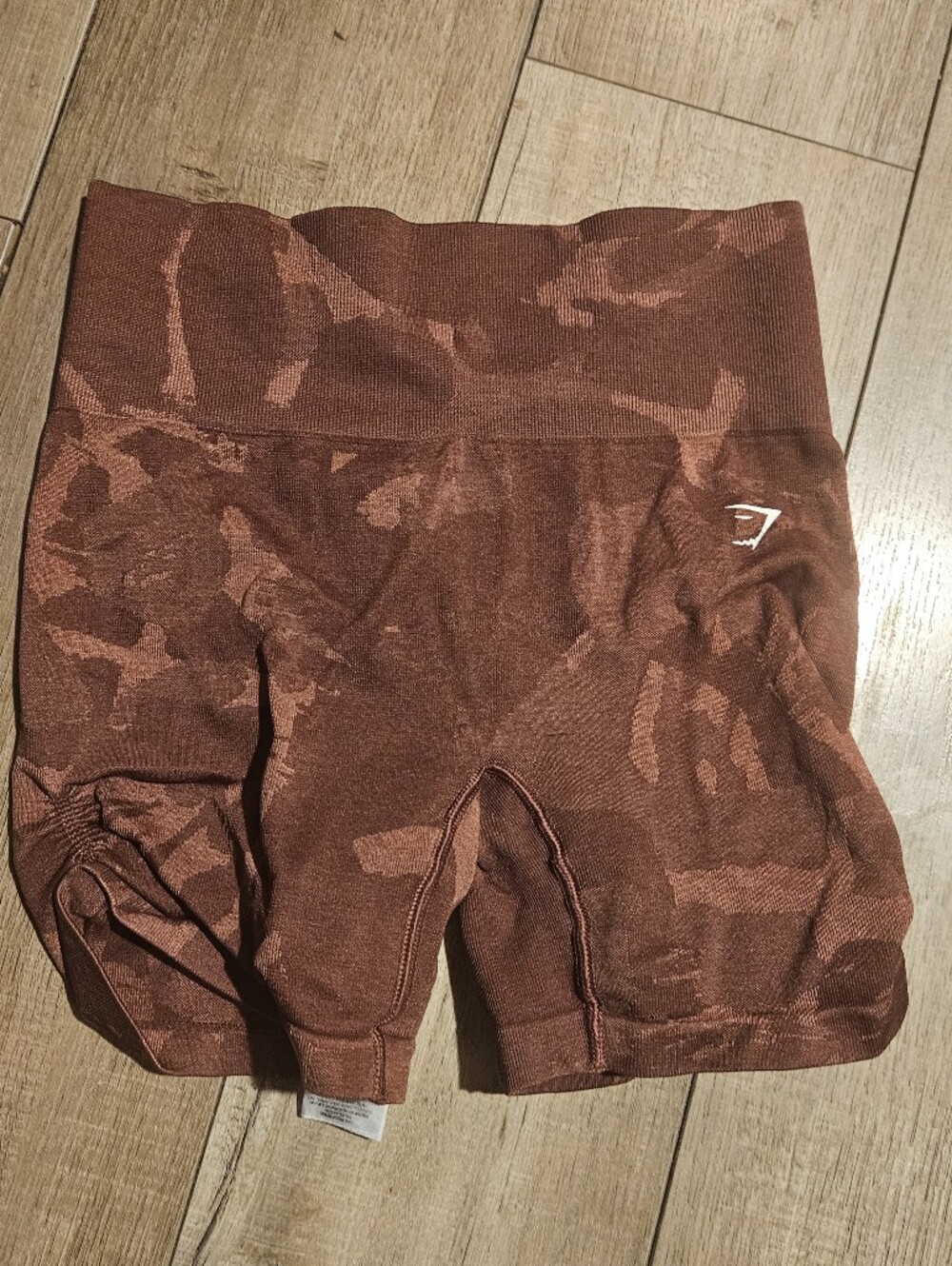 Gymshark Rust Brown Camo Seamless High-Waist Workout Shorts
